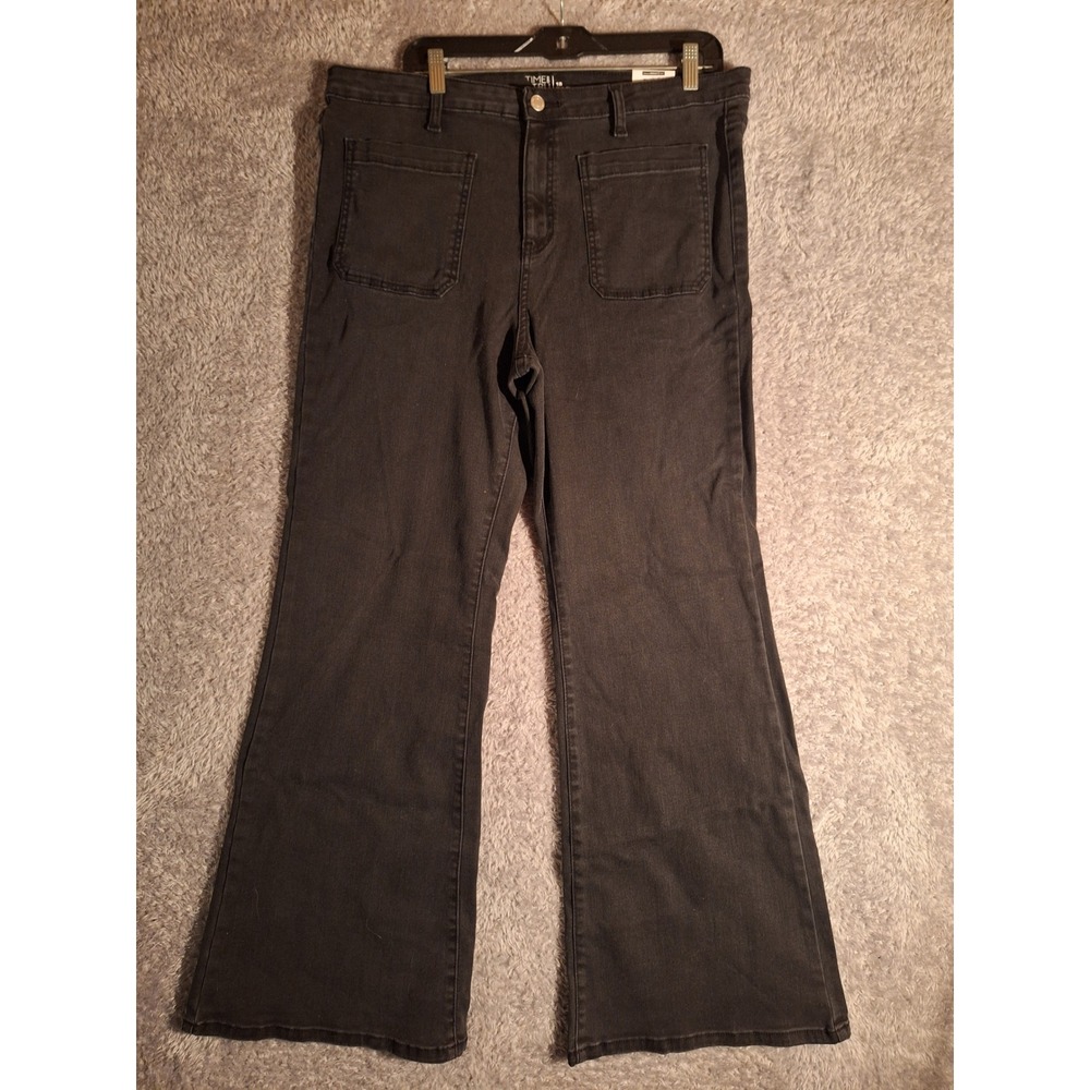 Time and Tru Womens High Rise Flare Jeans Size 18 Black Stretch Denim NWT Boho